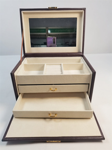 Caja de Joyería Cosmética de Cuero con Espejo, de Tres Niveles y Múltiples Cajones, para Almacenamiento y Empaque de Joyas - Product Image 3