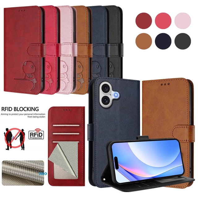 Bear RFID Protect Wallet Leather Case for Iphone 17 Air 16 15 Plus 14 13 Mini 12 Pro Max 11 XR X XS Max 6 8 7 16E Flip Cover