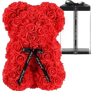 Urso de pelúcia para presente, caixa de presente para presente, desenho de flores artificial de 25cm, rosa, urso de pelúcia, alta qualidade