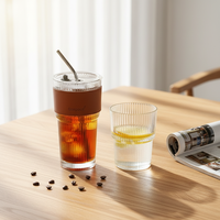 Offre Spéciale – Gobelet en Verre Moderne de Luxe à Parois Épaissies et Isolées, 20oz/15oz, Transparent à Rayures Verticales, avec Couvercle et Paille, Idéal pour Thé au Lait et Boissons