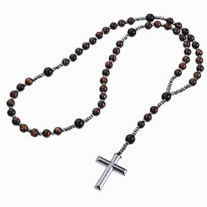 Collana con <span class=keywords><strong>rosario</strong></span> lungo all'ingrosso occhio di tigre nero con perline con croce collana pendente per gli uomini - Product Image 6