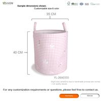 Panier à linge double pliable en toile à carreaux roses avec broderie marguerite, grande capacité, poignées pour vêtements d'enfants et usage domestique