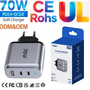 <span class=keywords><strong>Chargeur</strong></span> rapide GaN 70W à 3 ports USB-C PD, adaptateur mural pour <span class=keywords><strong>MacBook</strong></span>, iPhone, Samsung, alimentation portable de voyage avec prise US/EU/UK/KR - Product Image 1