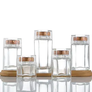 Jarra de vidro para cozinha hexagonal personalizada, potes de mel para especiarias selados com tampa, mini potes de vidro para cozinha por atacado