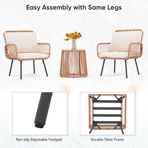 Conjunto de Muebles de Jardín de 3 Piezas, Tejidos a Mano, de Ratán Sintético Resistente a la Intemperie, para Patio, Balcón o Terraza - Product Image 2