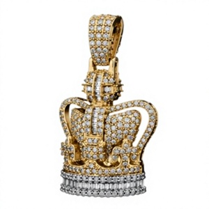 Collar con Colgante de Corona Religiosa de Oro de 18K, Completamente Adornado con Moissanita, Chapado en Rodio, Joyería Hip Hop para Hombre, Unisex - Product Image 3