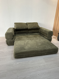 Canapé Modulable de Luxe Européen en Velours Côtelé Vert Forêt à Rayures Verticales, Compressé, Facile à Ranger, Convertible, pour École - Product Image 2