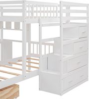 Lit superposé en bois double avec bureau, tiroirs et étagères, cadre de lit superposé en forme de L avec escalier de rangement pour enfants, adolescents et adultes