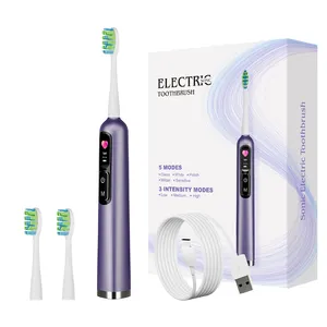 Nuevo 5 modos de limpieza y 3 Ajustes de fuerza IPX7 cepillo de dientes eléctrico sónico resistente al agua con pantalla
