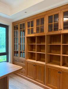 ตู้หนังสือไม้เชอร์รี่แบบดั้งเดิมของอเมริกาเหนือ - ชั้นวางของไม้พร้อมแผงกระจกและลิ้นชักสำหรับห้องนั่งเล่น/ห้องทำงาน - Product Image 5