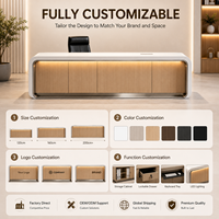 Bureau d'accueil moderne et luxueux avec LED incurvées, en bois blanc minimaliste, pour entreprise ou hôtel