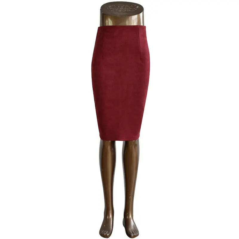 Women Formal BodyconスリムSuede Fabric Pencil Skirt Office女性Split Skirt