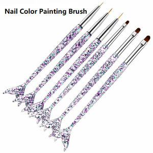 Pinceau à ongles à manche queue de sirène, lot de 3, pinceau fin pour liner, pinceau à paillettes, manche en plastique, pinceau de salon pour nail art, sac en PVC - Product Image 1