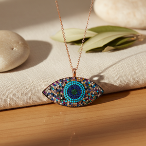 <b>Eye</b> Charm Pendant Mix Stone <b>Eye</b> Design <b>Necklace</b> Wholesale Handmade <b>Turkish</b> 925 Silver Sterling Jewelry - Product Image 3