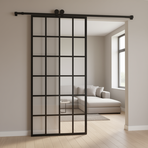 Porte coulissante en aluminium avec verre ESG noir 35,4x80,7 pouces, design minimaliste intérieur, isolation thermique, utilisation extérieure - Product Image 2