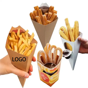 Cono de papel para freír francés desechable con logotipo personalizado al por mayor con bandeja para salsa Ketchup, waffle, helado, embalaje, cónicos, <span class=keywords><strong>chips</strong></span> de churros - Product Image 2