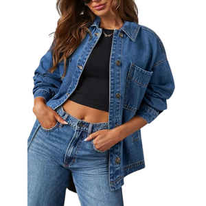 Veste en jean bleu classique pour femme avec fermeture à boutons Manches longues Chemise en jean décontractée Veste d'extérieur - Product Image 3