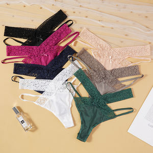 Culottes string sans couture respirantes en dentelle non tissée à motif floral pour femmes, design croisé en V au dos, élégantes et sexy - Product Image 5