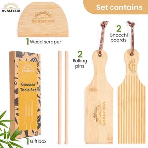 Set per Gnocchi con Utensili per Impastare - 2x Palette, 2x Rulli e 1x <span class=keywords><strong>Tagliapasta</strong></span>, Strumenti in Bambù per Modellare la Pasta - Product Image 5