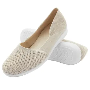 Sepatu Kets Olahraga Slip On untuk Wanita, Sepatu Sneakers Olahraga Lari Perawat Tenis Warna Putih, Sepatu Selop Jaring untuk Wanita