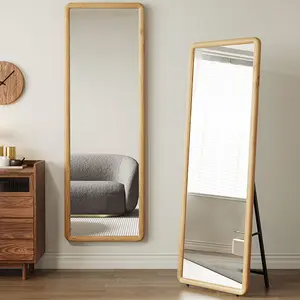 Espejo de pie de tocador rectangular con marco de madera, espejo de pared grande de longitud completa, espejo de pared decorativo para sala de estar