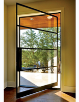 Porte pivotante en aluminium sur mesure avec vitrage central, design moderne, porte d'entrée principale extérieure résidentielle