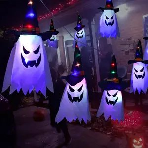 Nicro Fairy Layout Halloween Festival Party Wizard Hoeden Ghost Windsocks Lights Led String Outdoor Decoratie Thuis Omgevingslicht