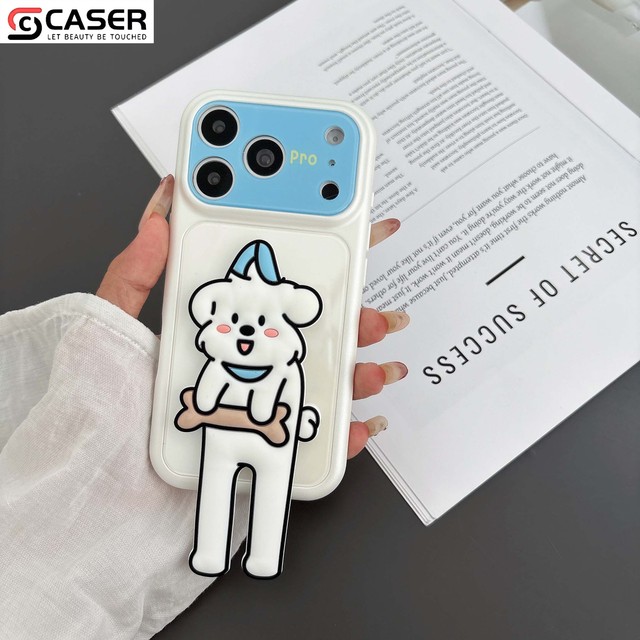 Kawaii Foldable Long Leg Animal Kickstand Block Large Lens Window Phone Cover for IPhone13-17 Cute Pet Pattern Soft Shell