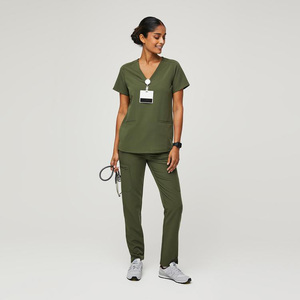 Antiarrugas <span class=keywords><strong>Casma</strong></span> Dark Olive Twill Mujeres Doctor Hospital Uniforme Scrub Top - Product Image 2