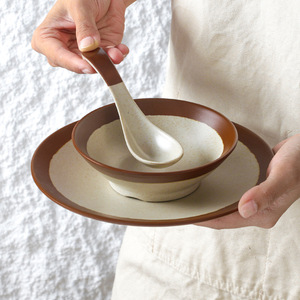 Vintage Nâu melamine bốn mảnh đặt thân thiện với môi trường biểu tượng tùy chỉnh bát muỗng Cốc đĩa kết hợp Bán bộ đồ ăn thương mại - Product Image 2