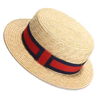 Flat Top Skimmer Boater Hat, Natural Wheat Straw Hat