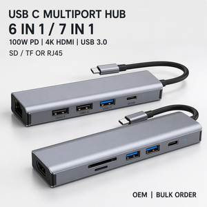 <b>USB</b> C <b>Hub</b> 7 in 1 6 in 1 100W PD 4K <b>USB</b> 3.0 SD TF RJ45 Ethernet Type C Multiport Adapter Wholesale - Product Image 1