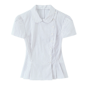 TAOP&ZA Nouvelle Collection Printemps 2026 – Chemise Courte <span class=keywords><strong>Femme</strong></span> Rayée en Popeline, Style Doux et Tendance, avec Col Peter Pan 2066010 - Product Image 1