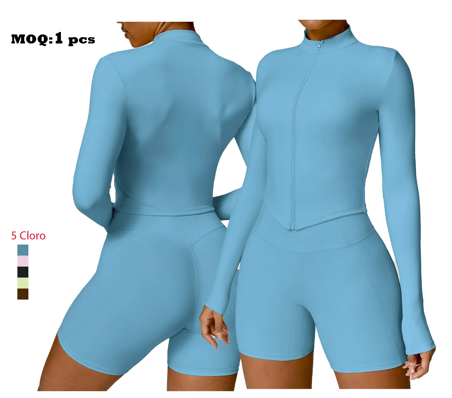 2024 ออกแบบฤดูใบไม้ผลิสีทึบ V โค้งด้านล่างด้านหน้าฟิตเนสซิปStand-Up Collarโยคะเสื้อผู้หญิงวิ่งเสื้อ