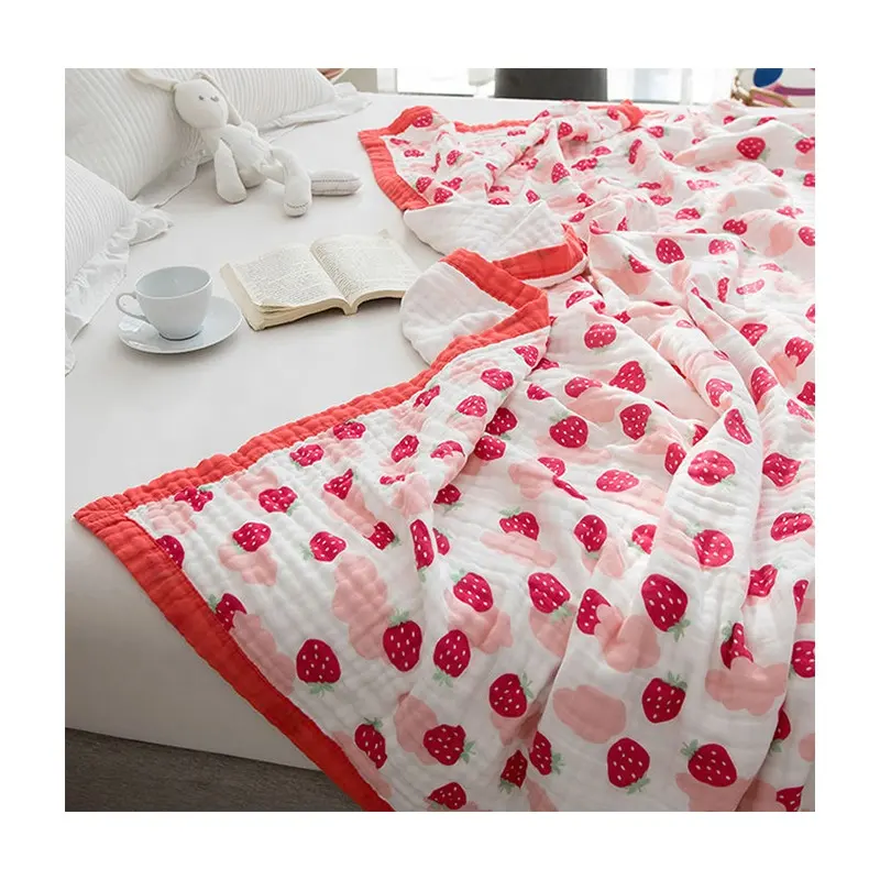 Fashion Custom printing 6 layer soft 100% organic cotton baby swaddle muslin blanket