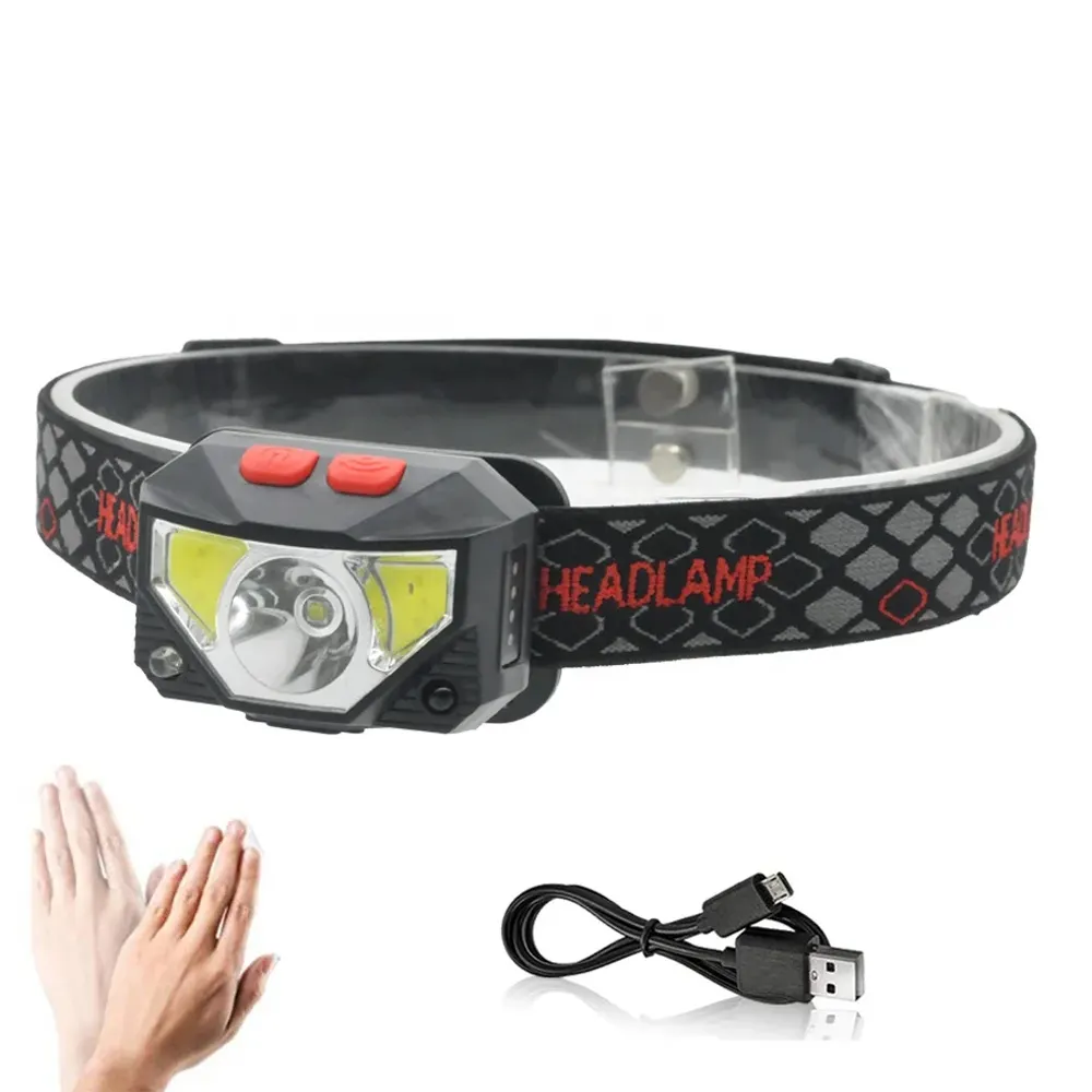 Clover Head Lamp Almighty sensor USB rechargeable Headlamps waterproof LED Headlamp with Red Safety Light for camping