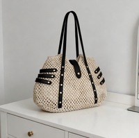 Sac de plage en paille tressé à la main, léger, style bohème, avec deux anses, pour femme, design original, fabrication directe usine