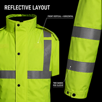 Vêtement de pluie extérieur léger, imperméable, respirant, réfléchissant, isolé, réutilisable, durable, en tissu Oxford 300D vert fluorescent