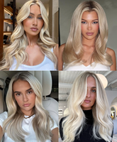 Perruque Lace Front Lisse Ombrée Platine Blond Platine Personnalisée Style Européen avec Racines Courtes Brunes Foncées pour Femmes Caucasiennes Usage Quotidien