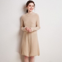 Nouvelle arrivée 100% robe en pur cachemire pour l'automne et l'hiver mi-longueur simple pull tricoté col rond jupe longue