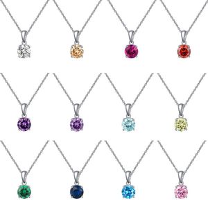 Lucky Birthstone Real 925 <span class=keywords><strong>Sterling</strong></span> Silver CZ Zircon colgante collar joyería de cristal para mujer con piedras de diamante - Product Image 6