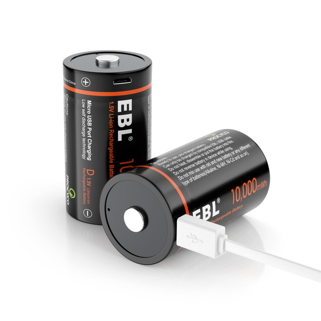 EBL 1.5V D SIZE R20 Rechargeable Lithium Ion Li-ion Batteries 1.5v USB Rechargeable Battery