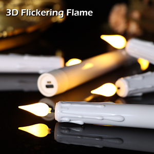 Bougie LED rechargeable de 8 pouces, sans flamme, effet de flamme vacillante, fonctionne sur piles, bougies coniques avec télécommande, décoration de mariage, centre de table - Product Image 5