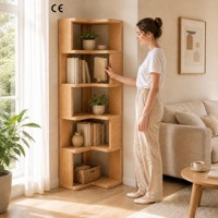 Estantería Esquinera en Forma de L de 5 Niveles, Madera de Pino Sólida, Diseño Anticaída con Protección Lateral, Esquinas Redondeadas, Almacenamiento para el Hogar