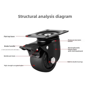 3-Zoll, 2,5-Zoll, 1,5-Zoll 2-teilige, extrem belastbare, massive Lenkrollen mit Bremse, niedriges Profil, für Gerätegestelle und Maschinen, schwarz, aus Gusseisen und Nylon - Product Image 2