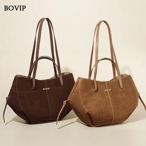 Borsa Tote Oversize T-116 in <span class=keywords><strong>Pelle</strong></span> Scamosciata Cammello con Finiture in <span class=keywords><strong>Pelle</strong></span>, Doppi Manici, Cerniera, Impermeabile, Stile Chic per il Pendolarismo Quotidiano Femminile - Product Image 3