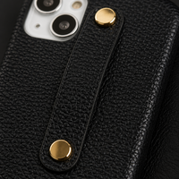 Étui de téléphone en cuir pleine fleur grainé avec bracelet à rivets dorés pour iPhone 15 16 17 18, logo personnalisé en relief, OEM ODM, directement de l'usine