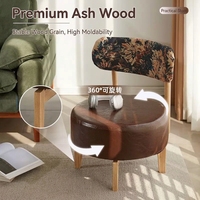 Massivholz 360 °   Drehbarer Niedriger Hocker mit Rückenlehne, Weich Gepolsterte Schuhwechselbank Minimalistischer Wohnzimmer-Freizeithocker
