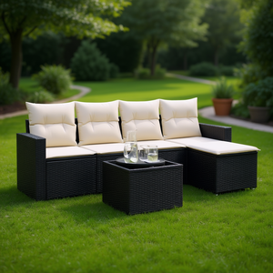 Ensemble de canapés de jardin en rotin noir avec housses amovibles, mobilier d'extérieur au design contemporain, coussins en mousse haute densité - Product Image 2