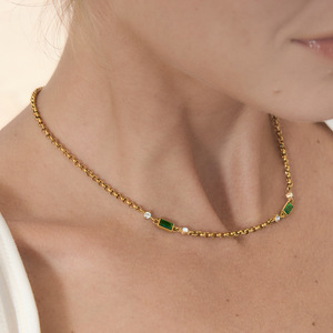 Collar de Moda con Cadenas, Aleación de Zinc, Geométrico, con Circonita Verde Engastada, Regalo Casual - Product Image 4